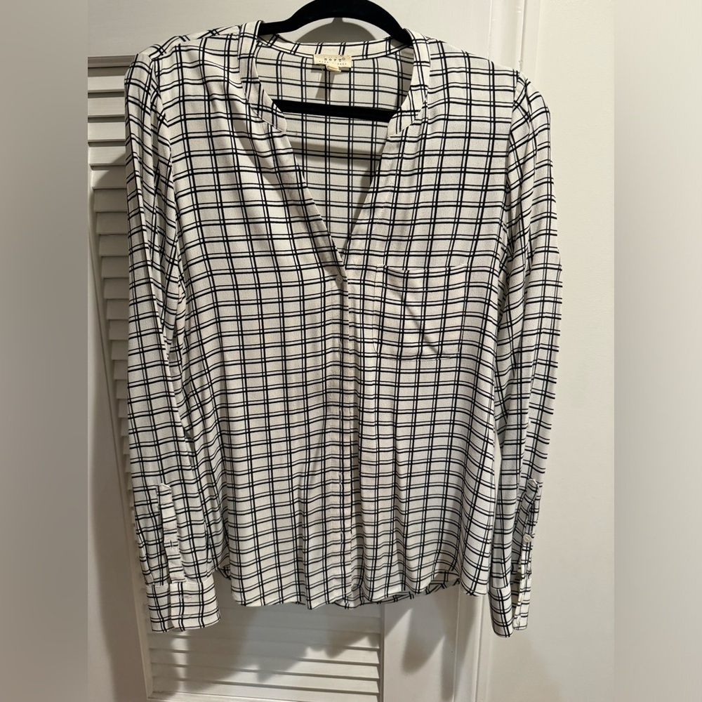 Joie black and white button down blouse